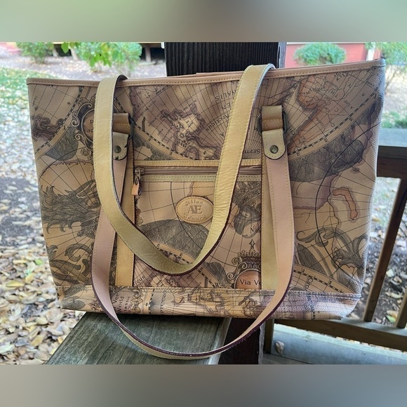 Allan Edmond world canvas leather tote brown 16 x 12 preppy travel work - Picture 9 of 15